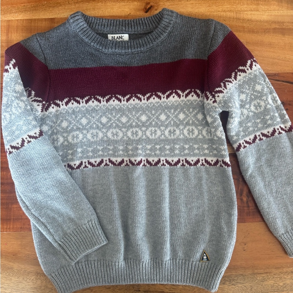Kids' Gray and Burgundy Patterned Sweater